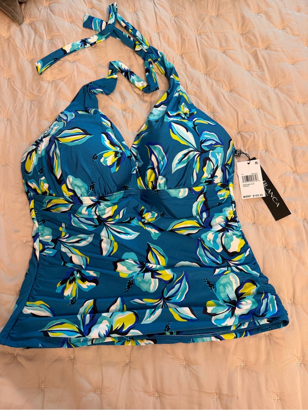 Blue Floral Halter Swim Tankini Top